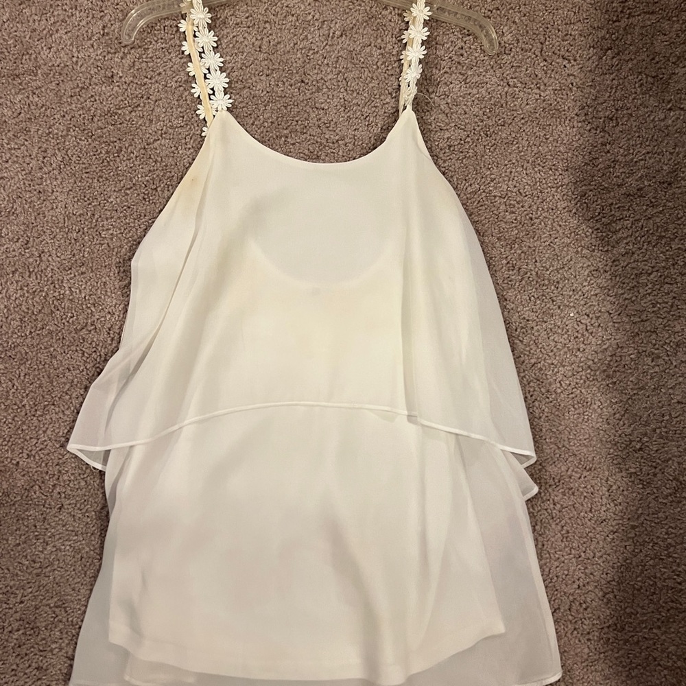 White shift dress with floral straps